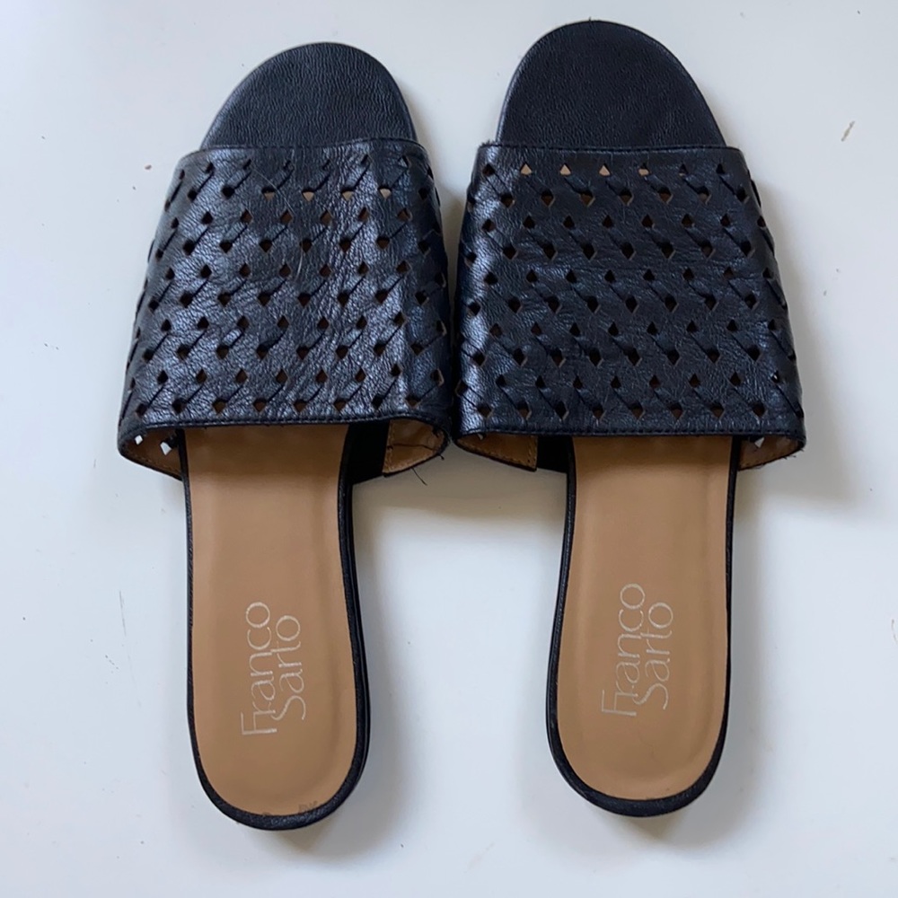 Franco sarto black woven leather slide sandals